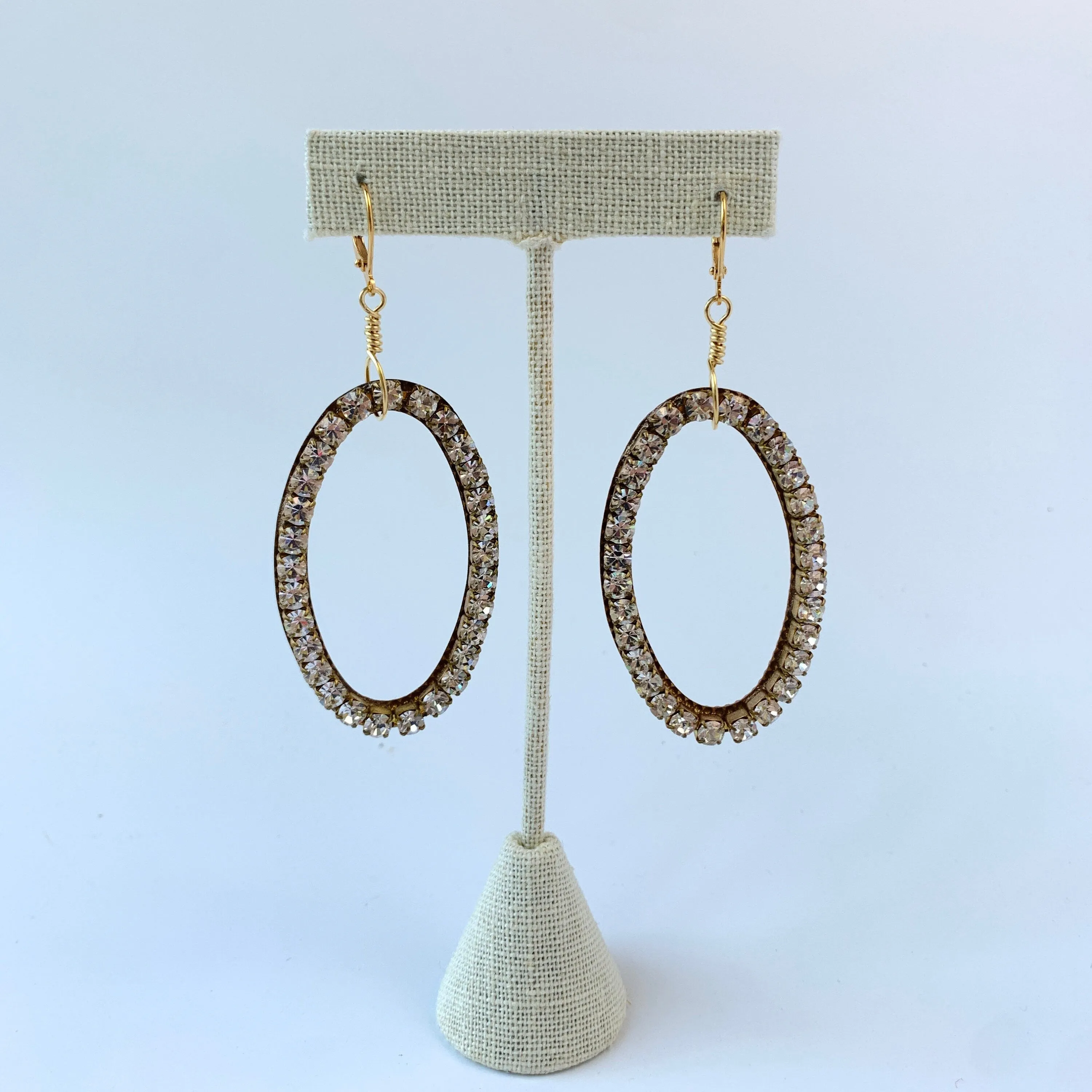 Large Swarovski Rhinestone Oval Hoop Earrings - Choice of Rhinestone Color