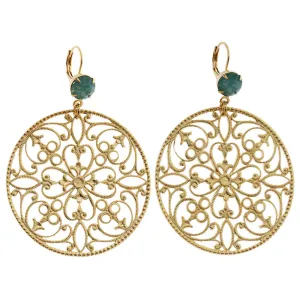 Liz Palacios 14k Gold Plated Hoop Filigree Floral Swarovski Earrings, MAE-9 Pacific Opal