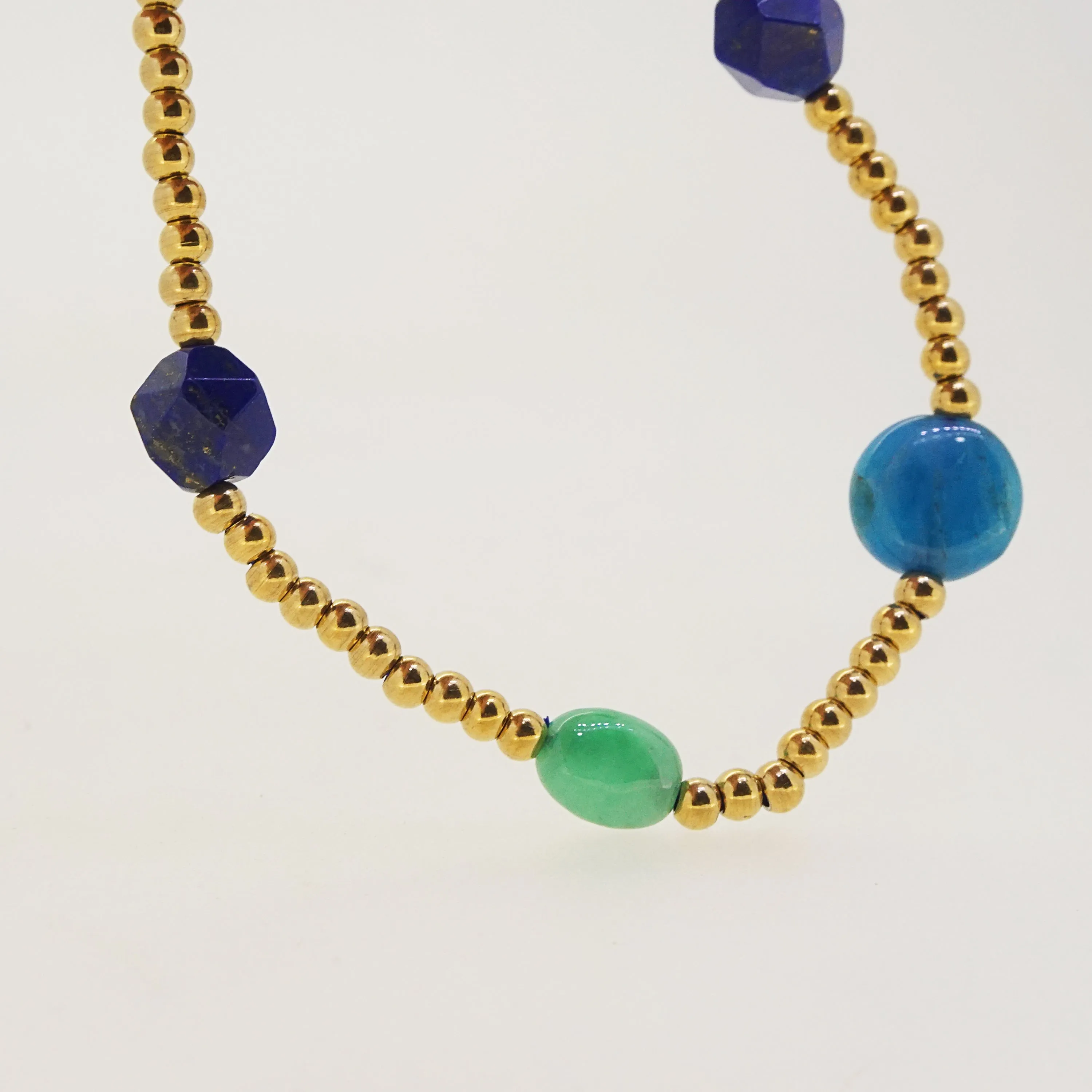 Madagascar Apatite, Lapis Lazuli, and Burma Jade