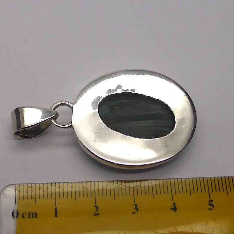 Malachite Oval Pendant, Wide 925 Silver Border