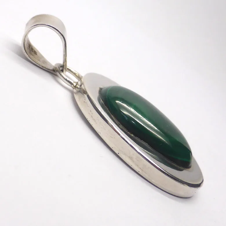 Malachite Oval Pendant, Wide 925 Silver Border