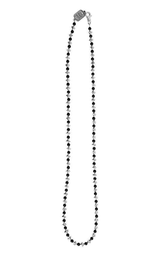 MB Cross and 4mm Onyx Bead Necklace