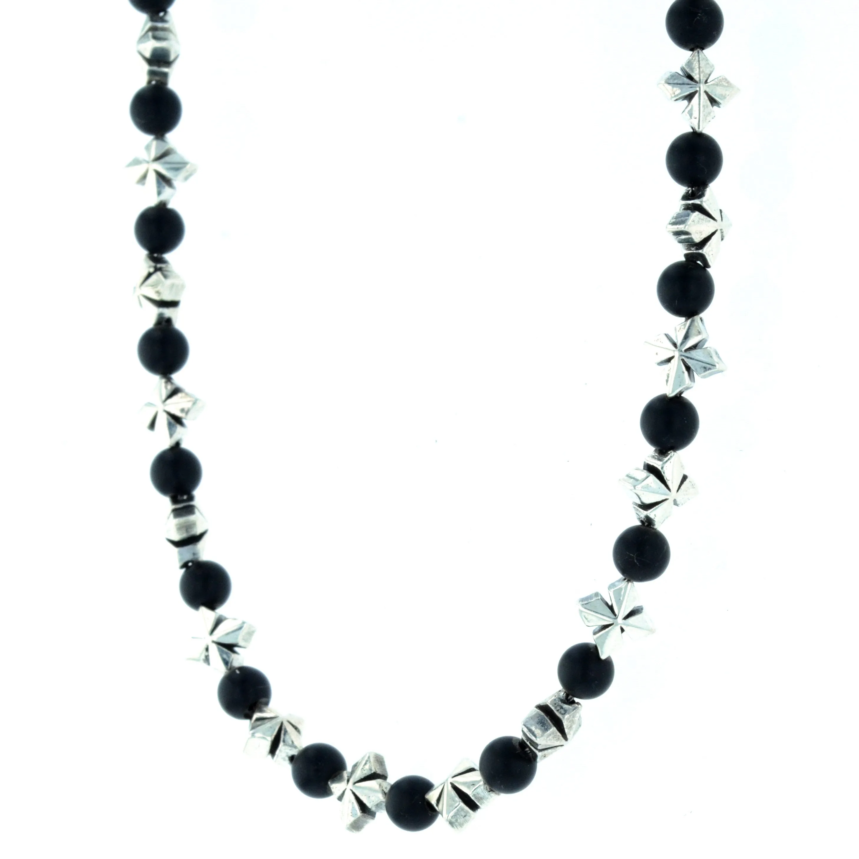MB Cross and 4mm Onyx Bead Necklace