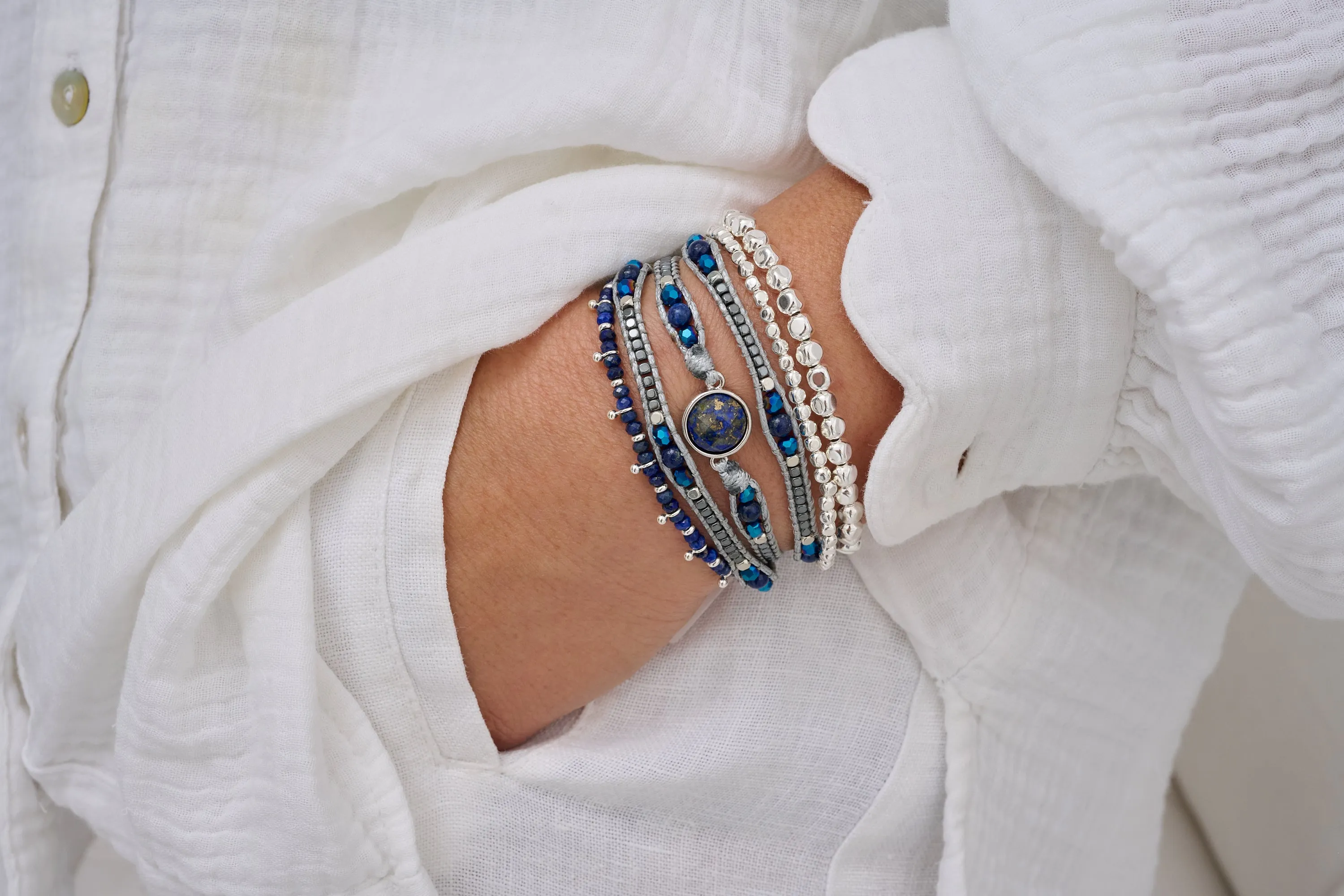 Melina Lapis and sodalite Bracelet Stack