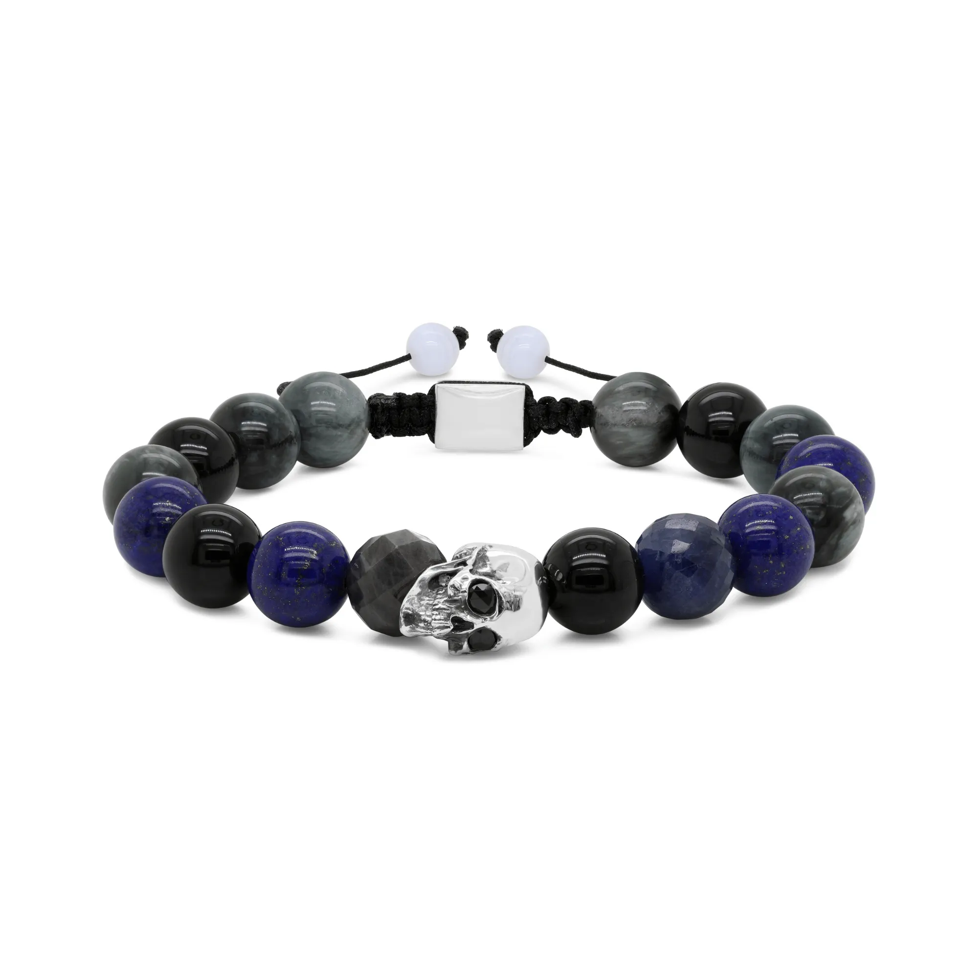 Memento Mori Sapphire, Lapis Lazuli, Onyx & Tiger's Eye Skull Bracelet
