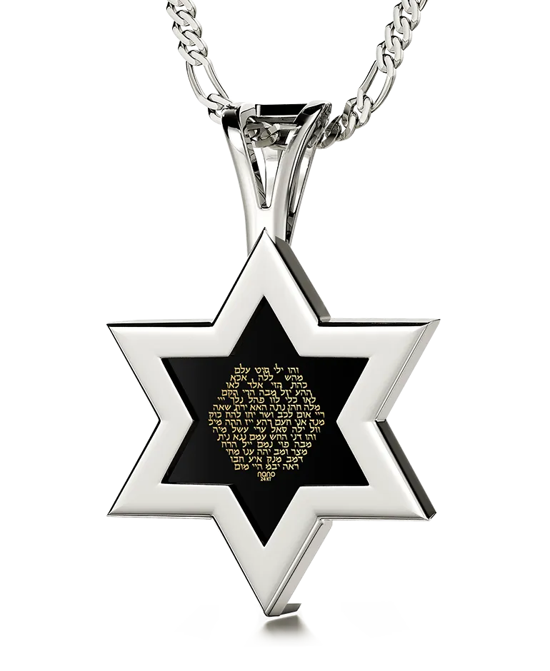 Men's Kabballah Necklace 72 Names Pendant 24k Gold Inscribed on Onyx Stone