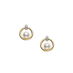 Mikimoto 18K White & Yellow Gold Akoya Pearl & Diamond Earrings