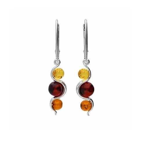 MILENA Drop Earrings Silver and Multicolour Baltic Amber