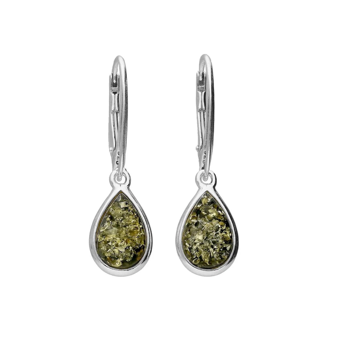 MILENA earrings Silver and Green Amber Tear