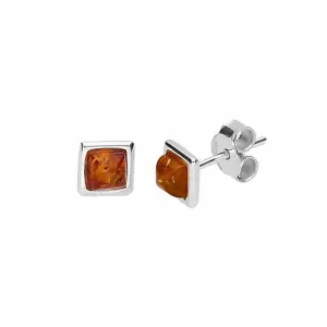 MILENA Stud Earrings Silver and Amber Square