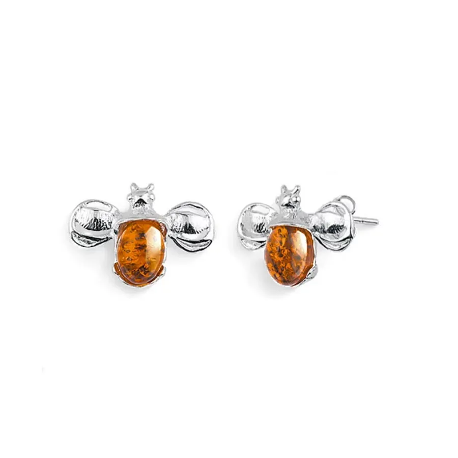 MILENA Stud Earrings Silver and Baltic Amber Bumble Bee