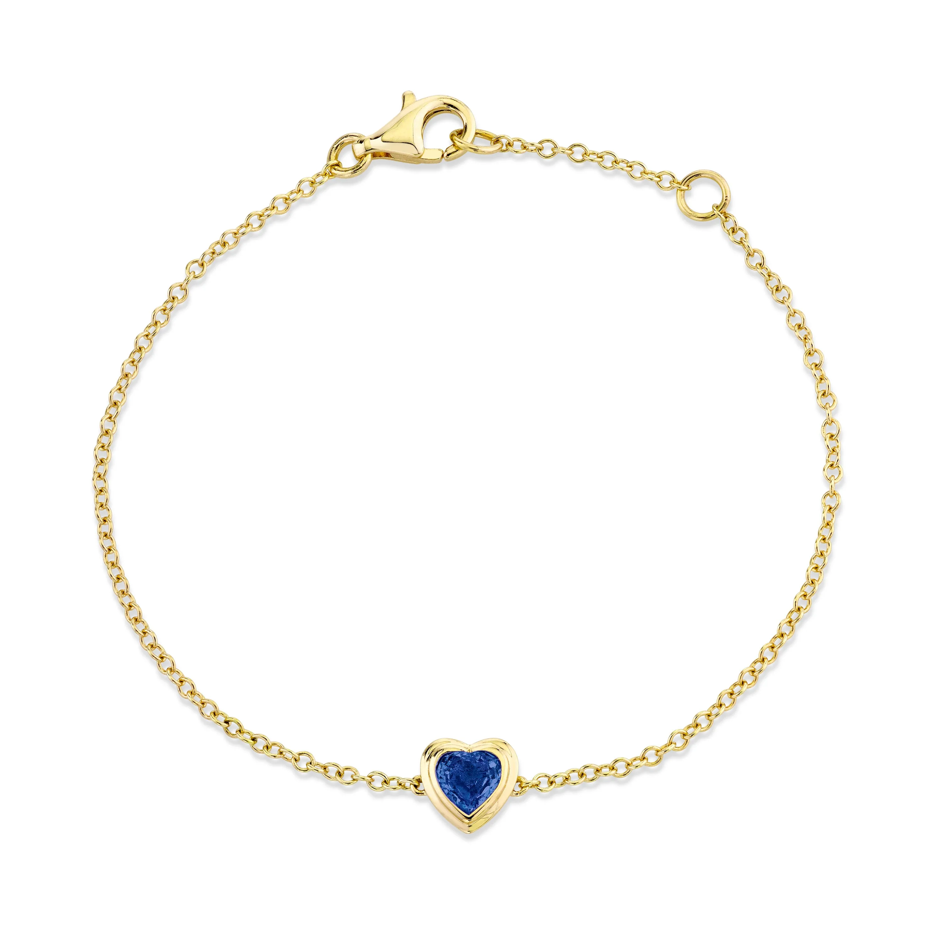 MINI ME BLUE SAPPHIRE BEZEL HEART BRACELET