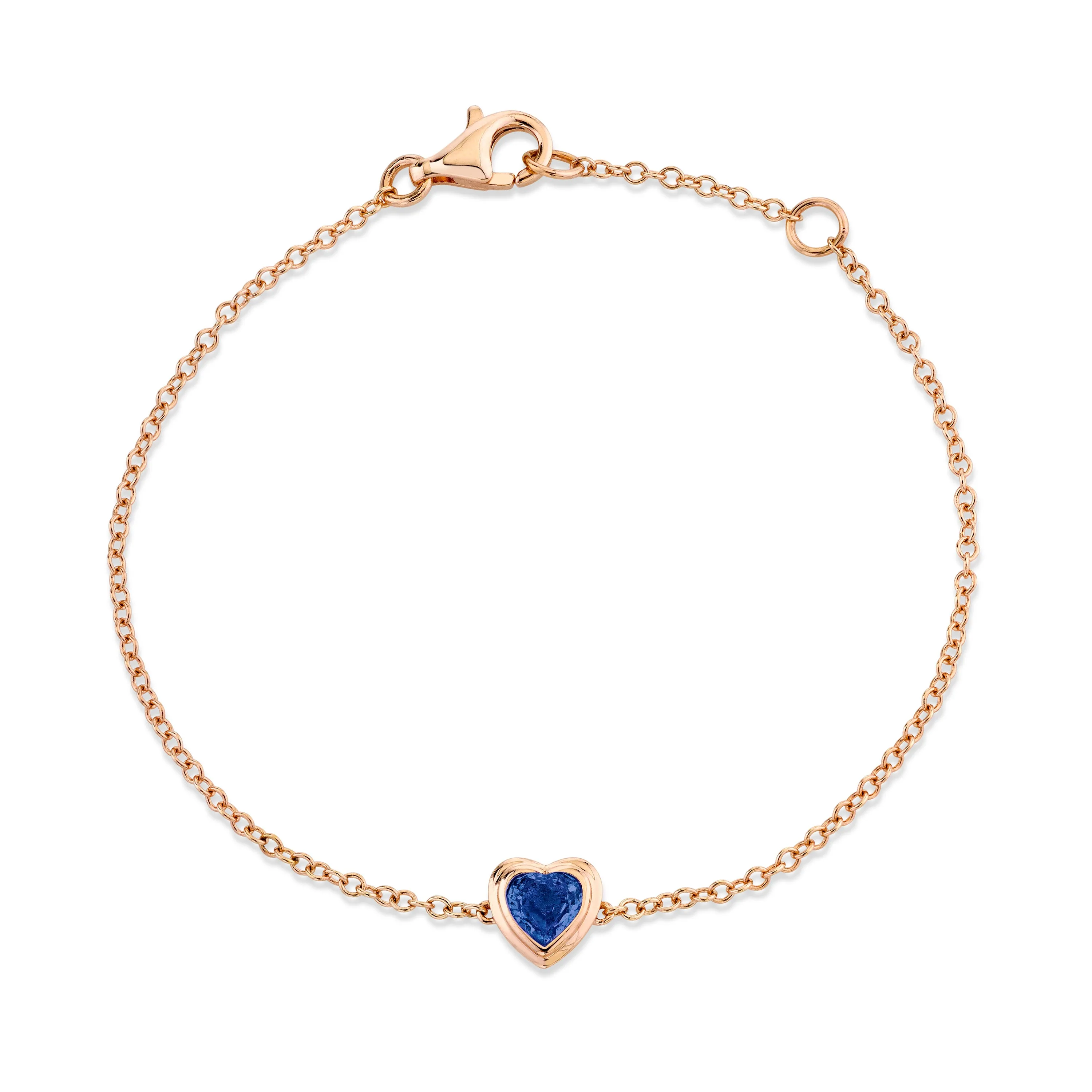 MINI ME BLUE SAPPHIRE BEZEL HEART BRACELET