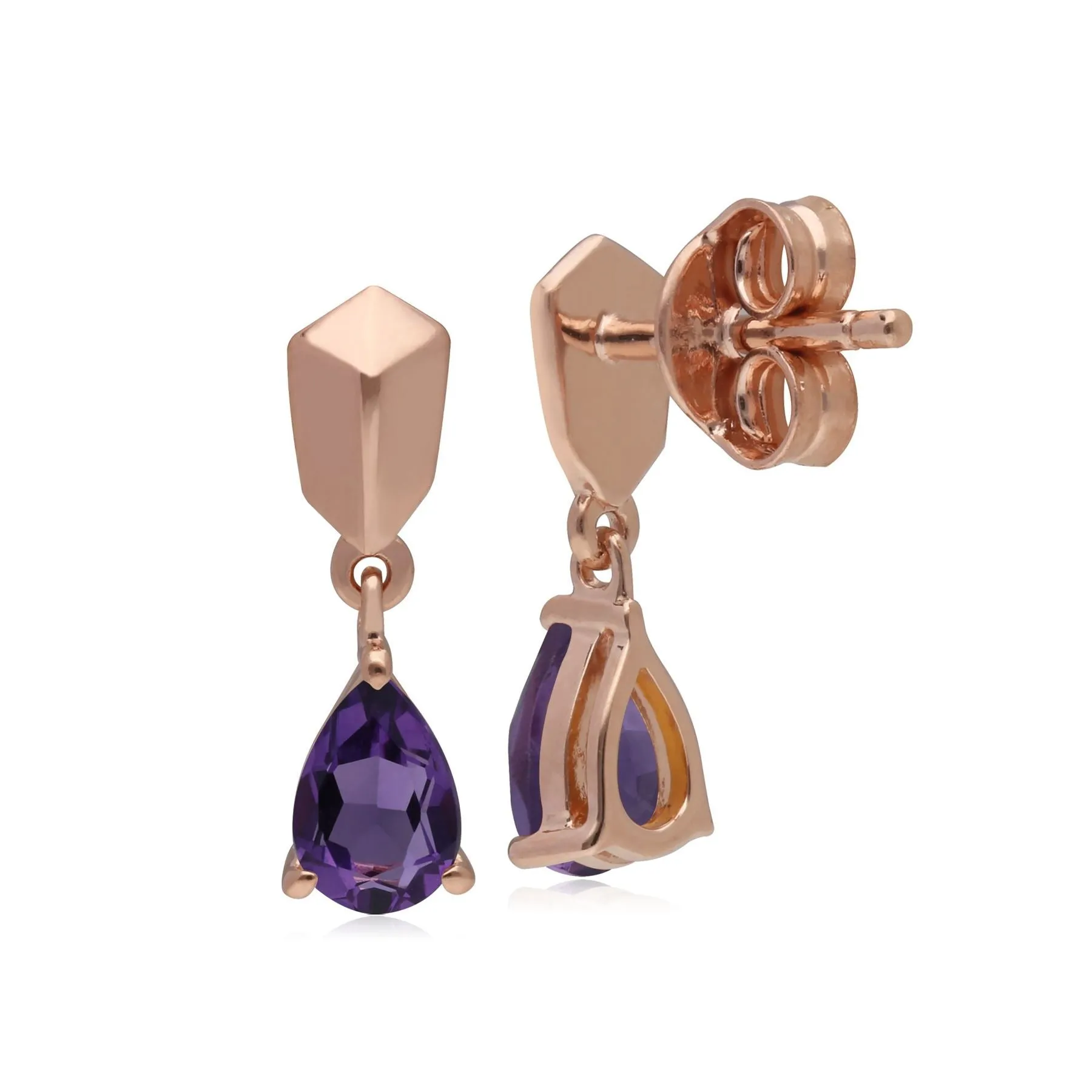 Mini Statement Amethyst Ohrringe in Rose Vergoldetem 925 Sterling Silber