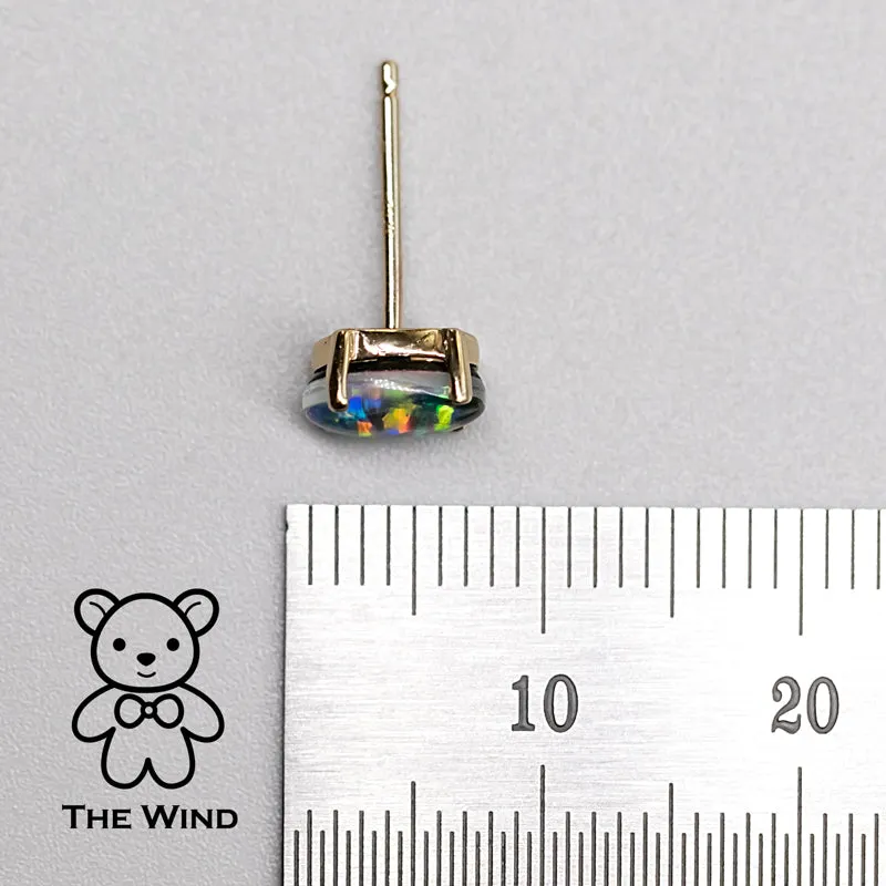 Minimalist Oval Australian Triplet Opal Stud Earrings 14k Yellow Gold