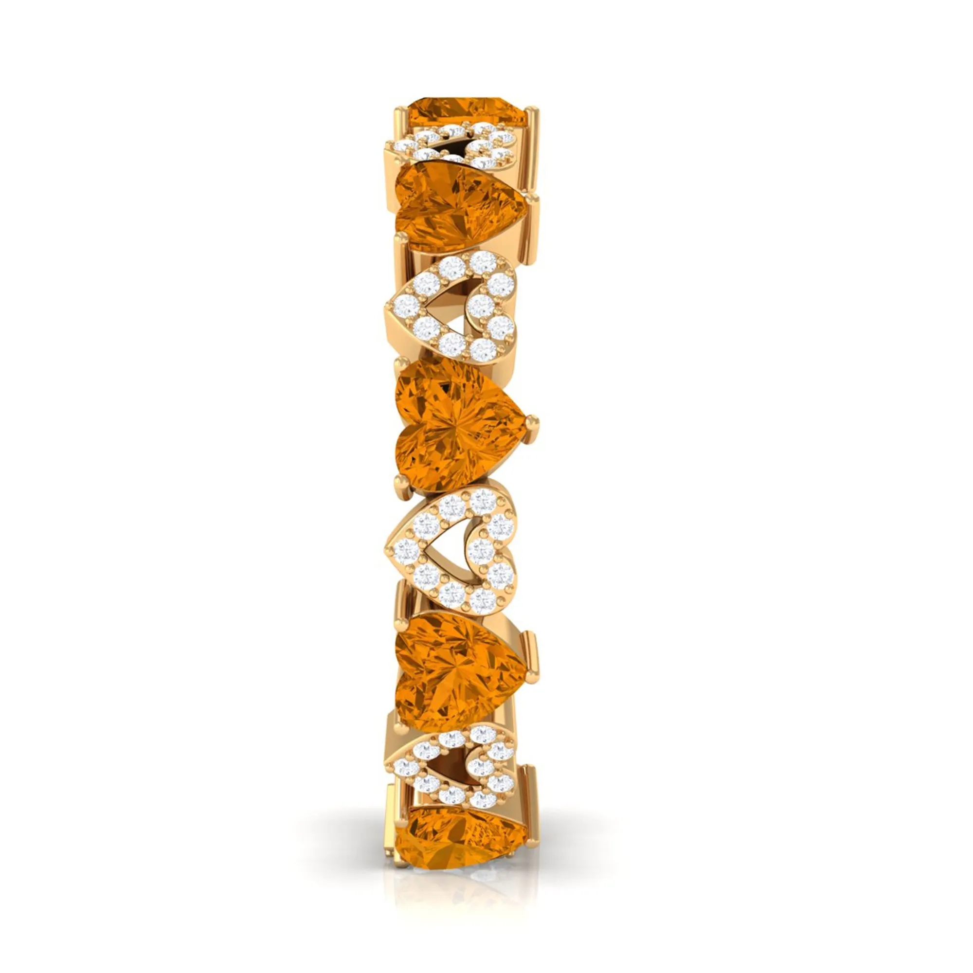 Natural Citrine and Diamond Heart Eternity Band Ring