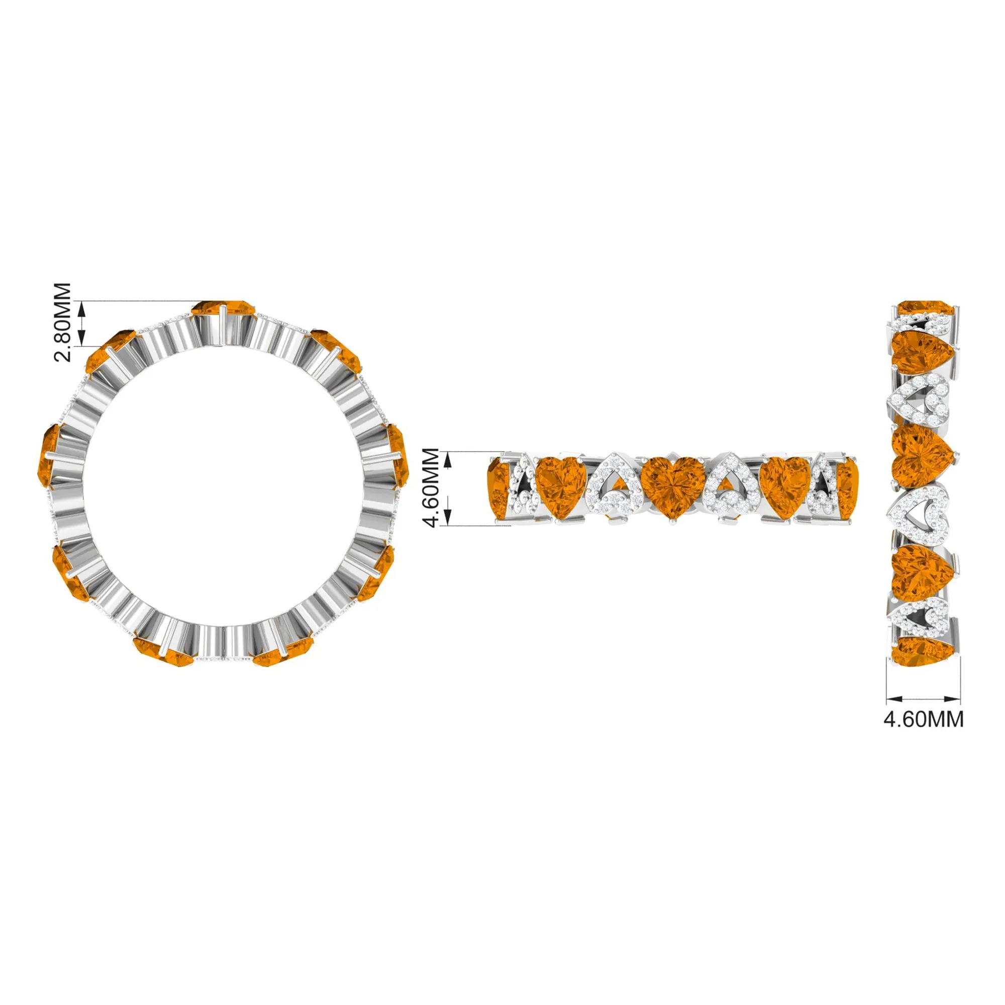 Natural Citrine and Diamond Heart Eternity Band Ring