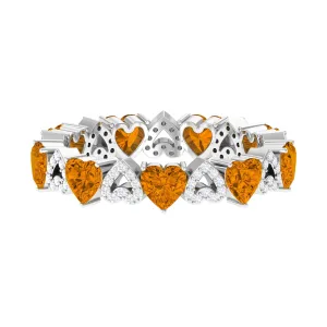 Natural Citrine and Diamond Heart Eternity Band Ring
