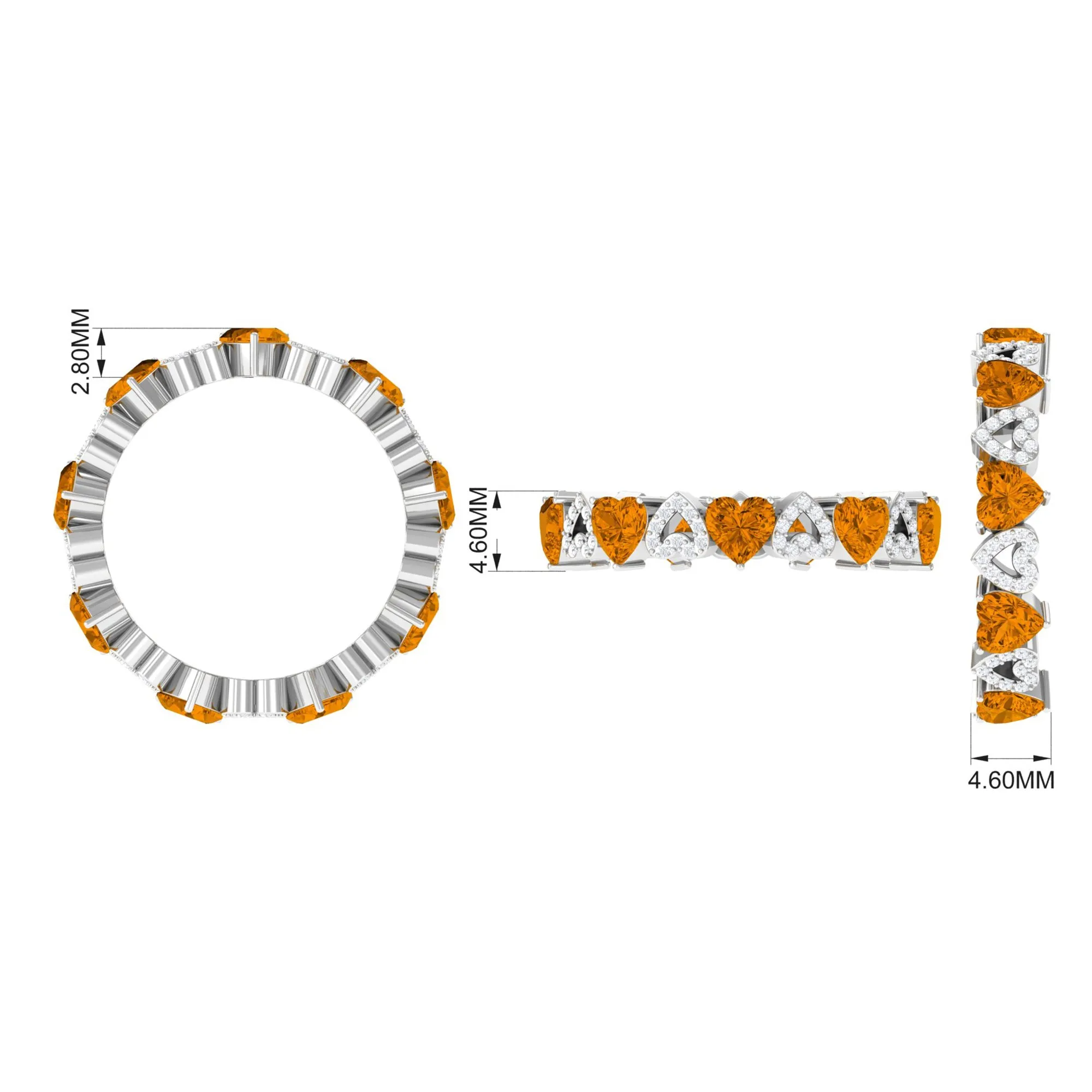 Natural Citrine and Diamond Heart Eternity Band Ring