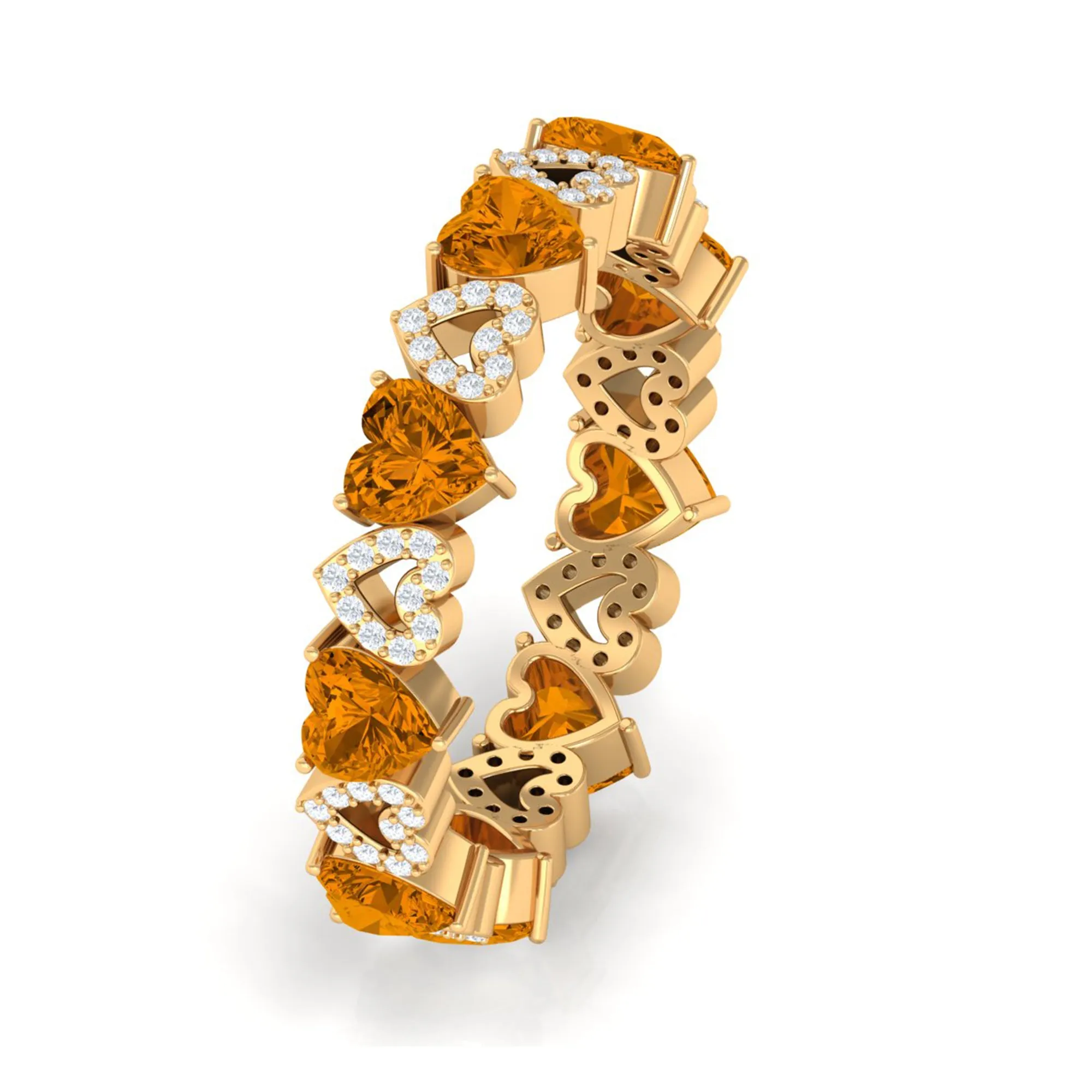 Natural Citrine and Diamond Heart Eternity Band Ring