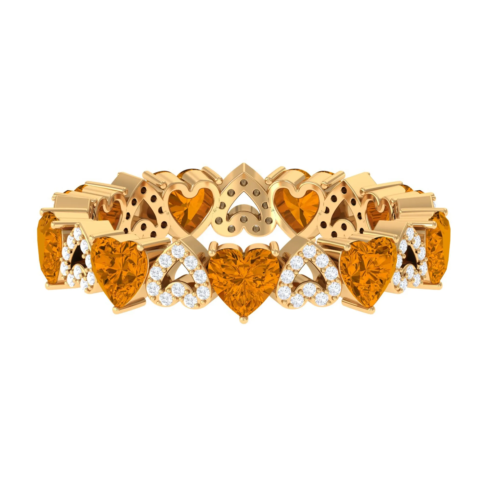 Natural Citrine and Diamond Heart Eternity Band Ring
