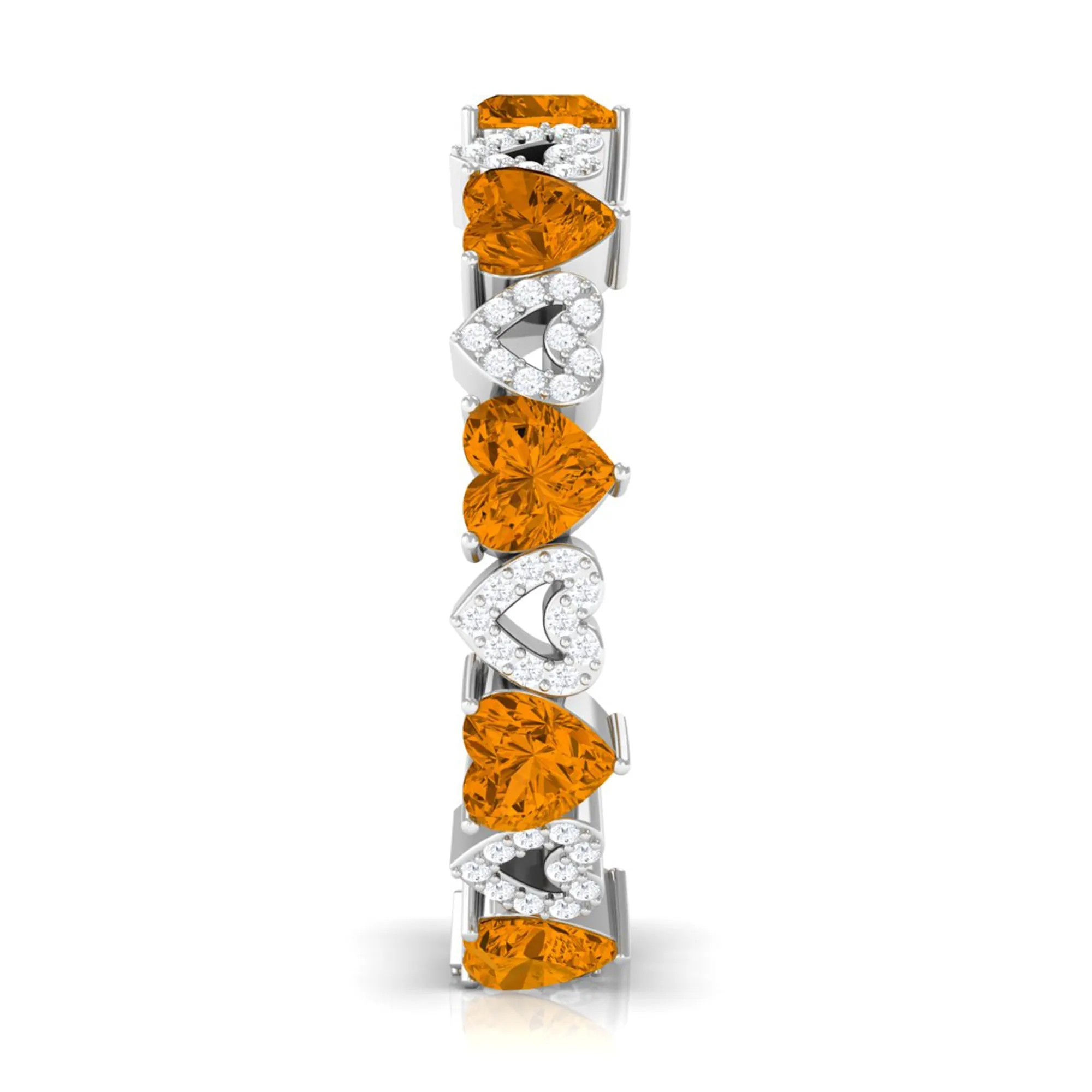 Natural Citrine and Diamond Heart Eternity Band Ring