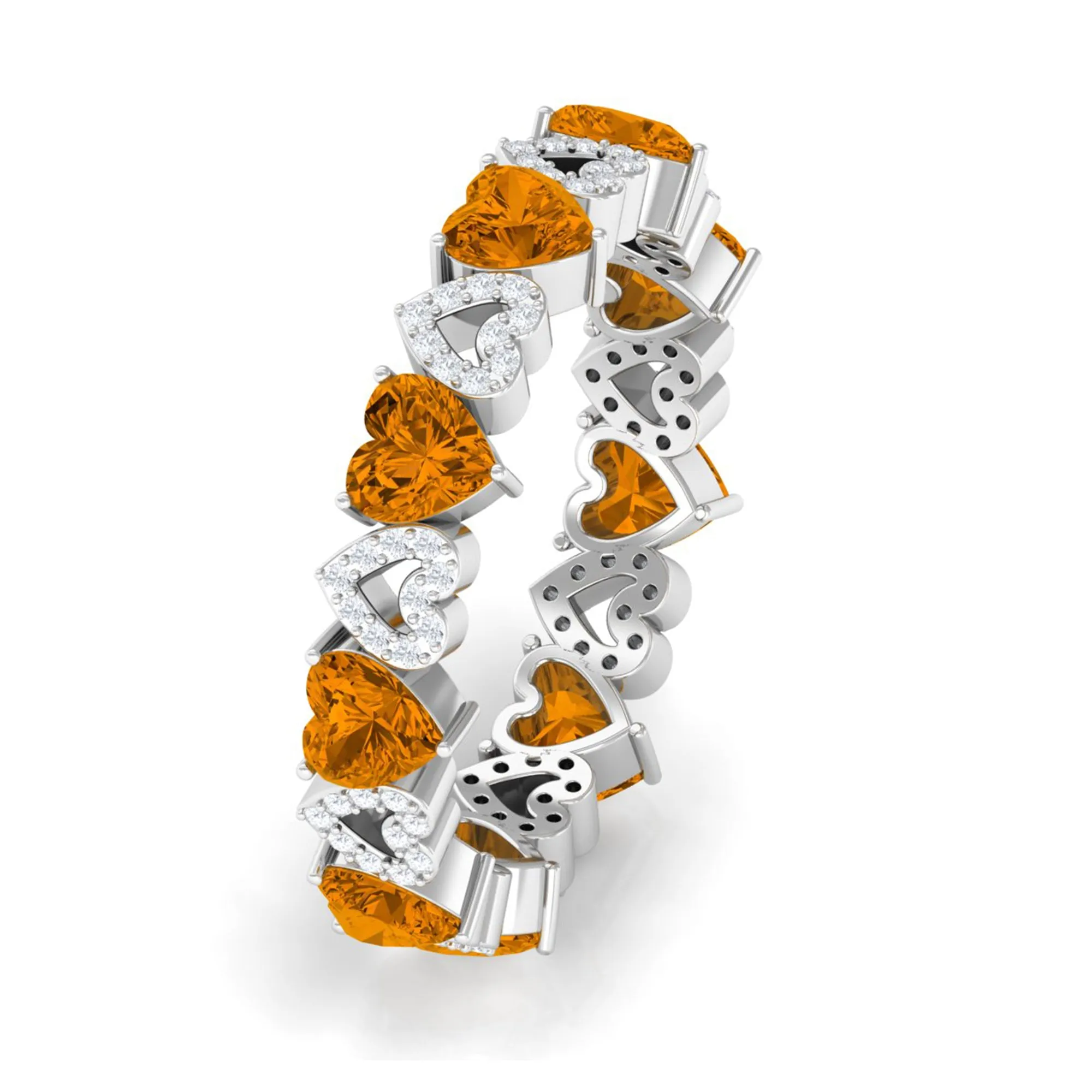 Natural Citrine and Diamond Heart Eternity Band Ring
