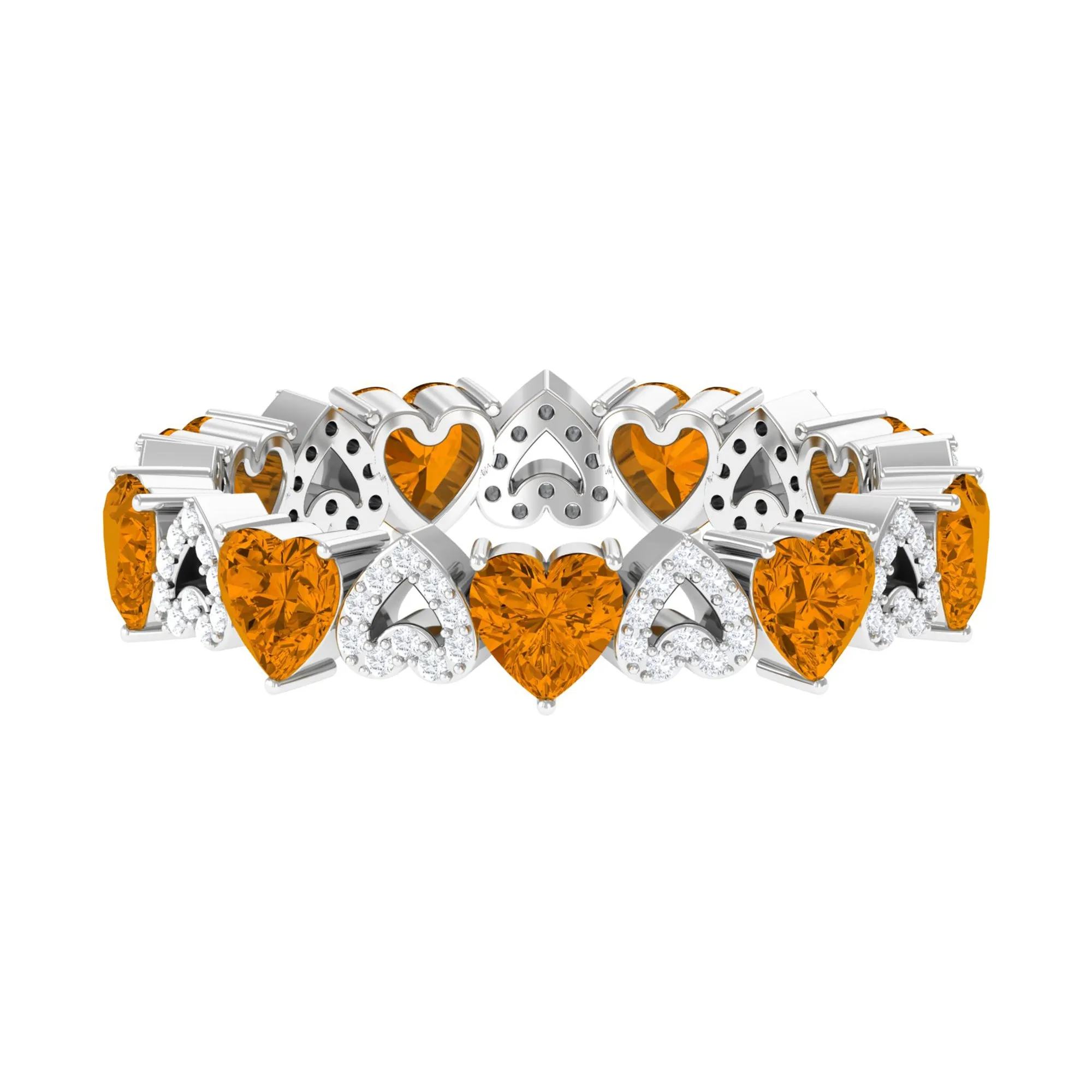 Natural Citrine and Diamond Heart Eternity Band Ring