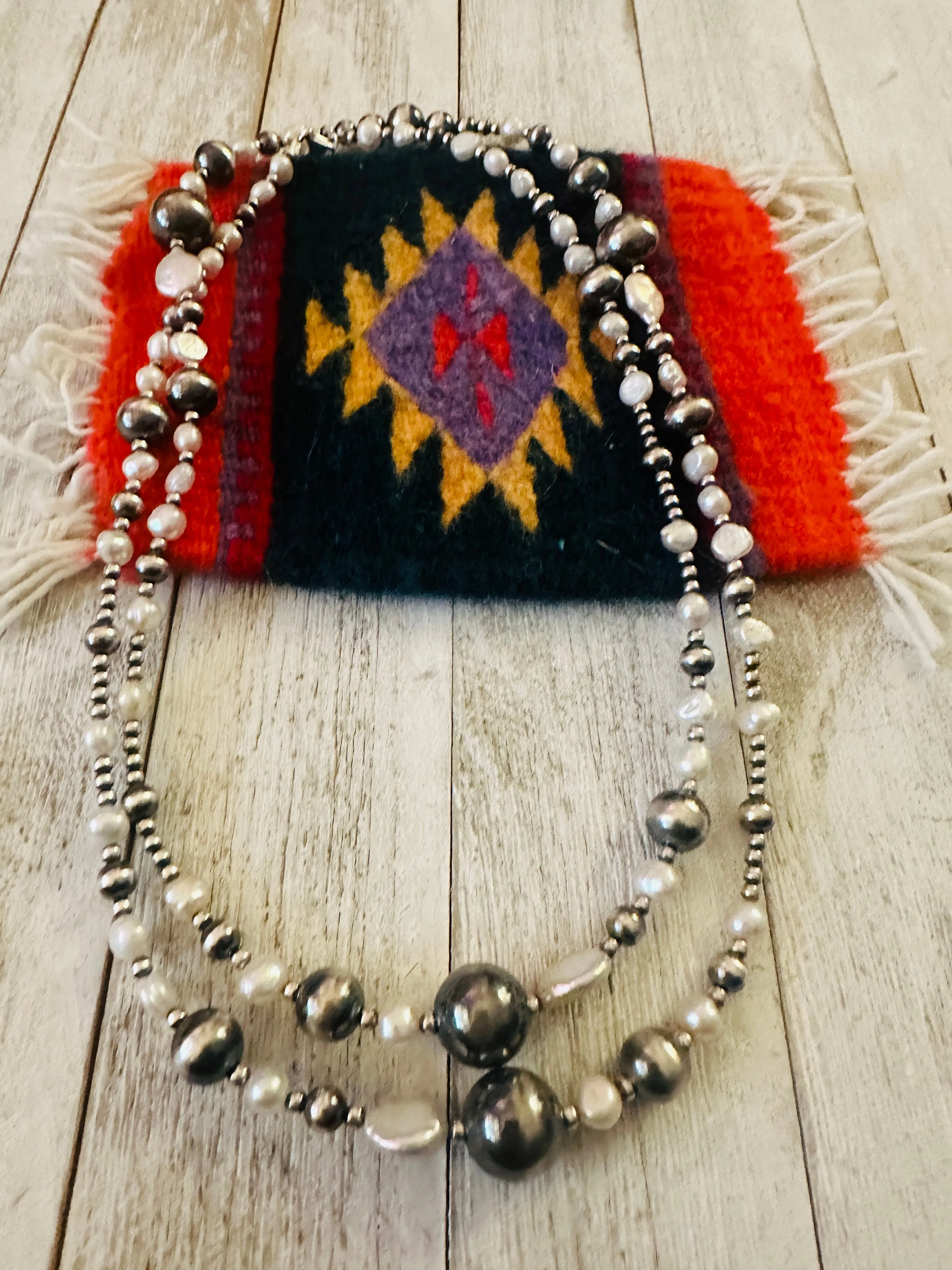 Navajo Pearl & Freshwater Pearl Beaded Necklace 42”