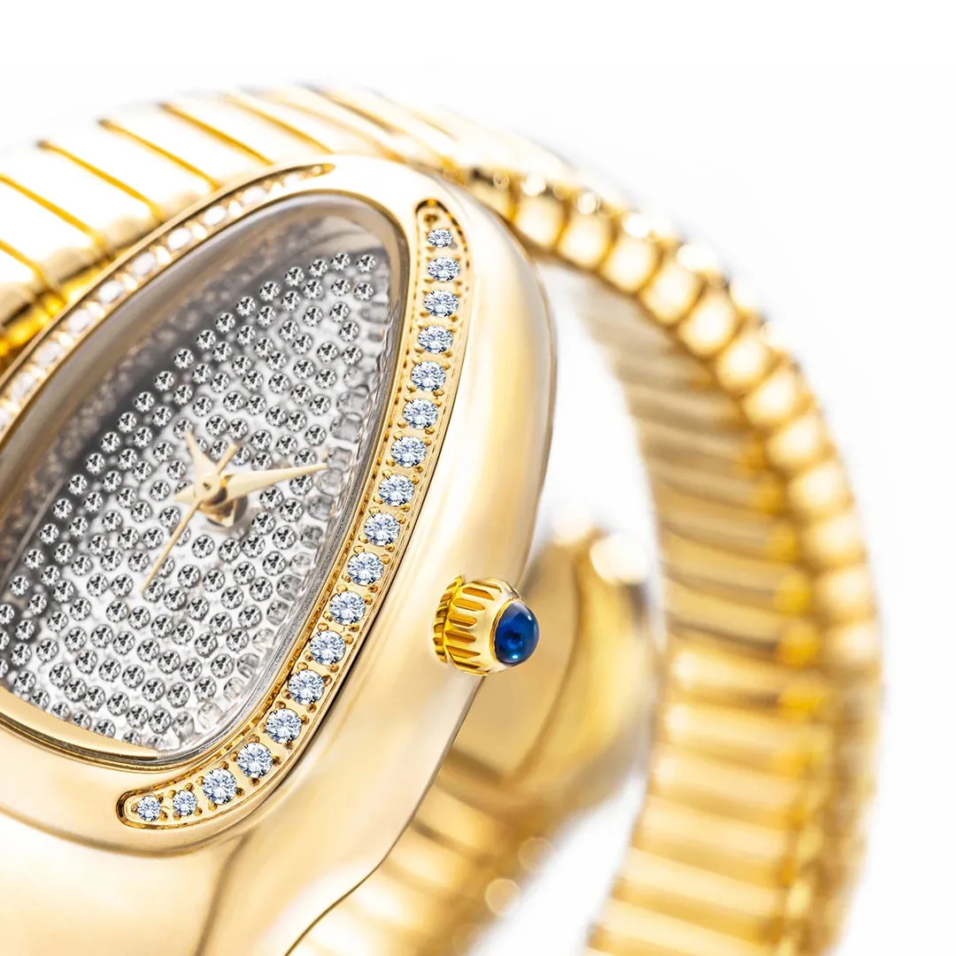 New Snake Design Luxury Wrist Quartz Watch For Women with Lab Diamonds