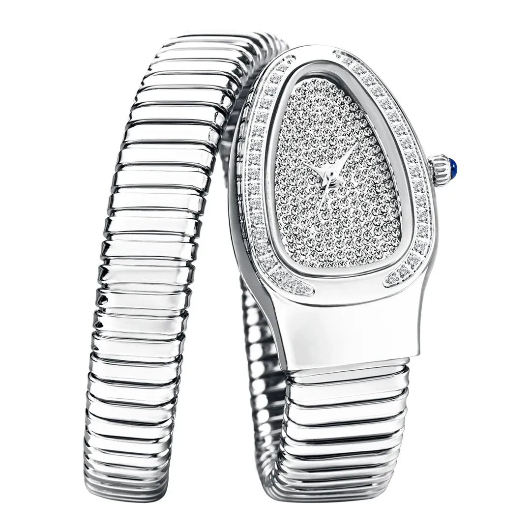 New Snake Design Luxury Wrist Quartz Watch For Women with Lab Diamonds
