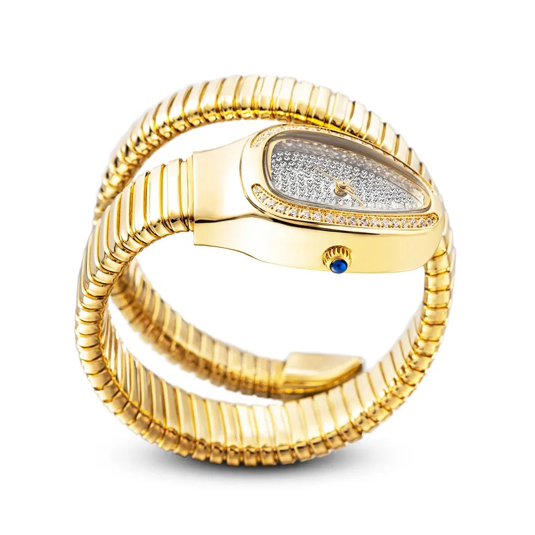 New Snake Design Luxury Wrist Quartz Watch For Women with Lab Diamonds