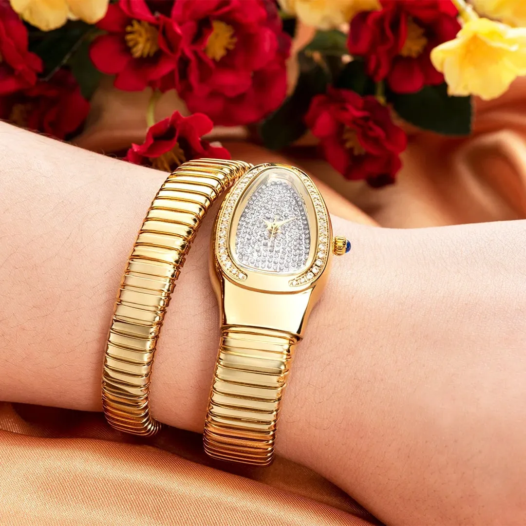 New Snake Design Luxury Wrist Quartz Watch For Women with Lab Diamonds
