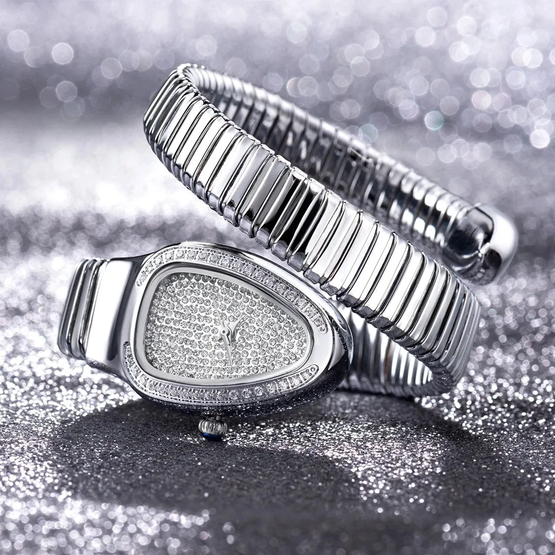 New Snake Design Luxury Wrist Quartz Watch For Women with Lab Diamonds