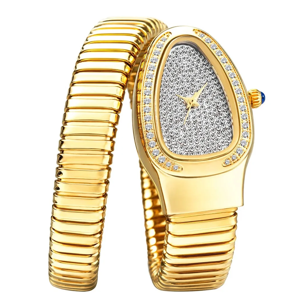 New Snake Design Luxury Wrist Quartz Watch For Women with Lab Diamonds