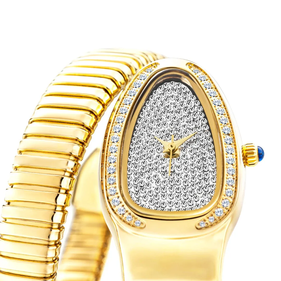 New Snake Design Luxury Wrist Quartz Watch For Women with Lab Diamonds