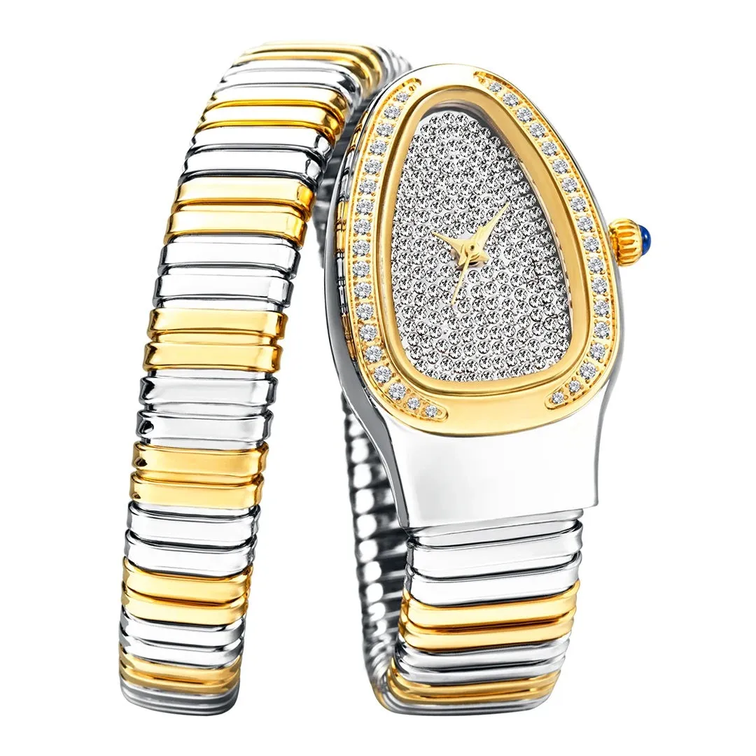 New Snake Design Luxury Wrist Quartz Watch For Women with Lab Diamonds