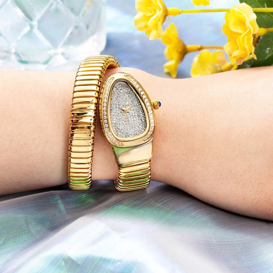 New Snake Design Luxury Wrist Quartz Watch For Women with Lab Diamonds