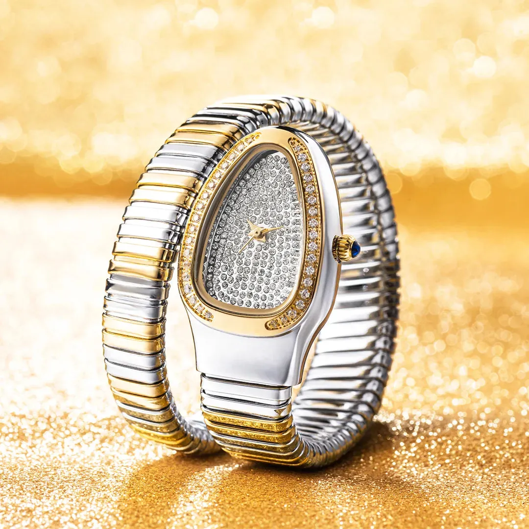 New Snake Design Luxury Wrist Quartz Watch For Women with Lab Diamonds