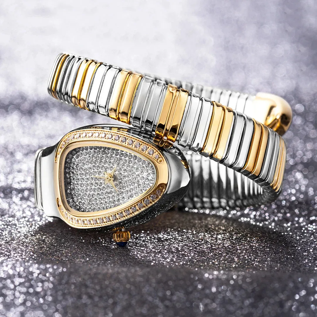 New Snake Design Luxury Wrist Quartz Watch For Women with Lab Diamonds