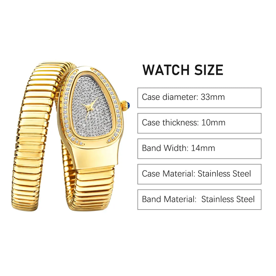New Snake Design Luxury Wrist Quartz Watch For Women with Lab Diamonds