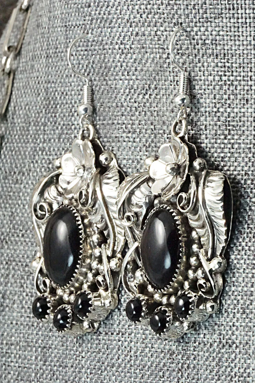 Onyx & Sterling Silver Necklace & Earrings Set - Sandra Parkett