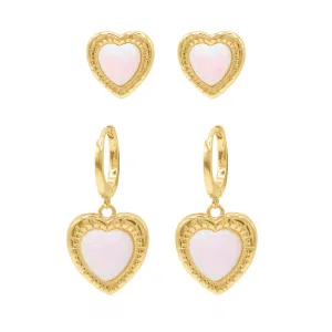 Opal Heart Earring Gift Set | Huggie Hoops & Stud Earrings | 18k Gold Plated