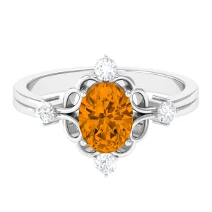 Oval Citrine Cocktail Ring with Diamond