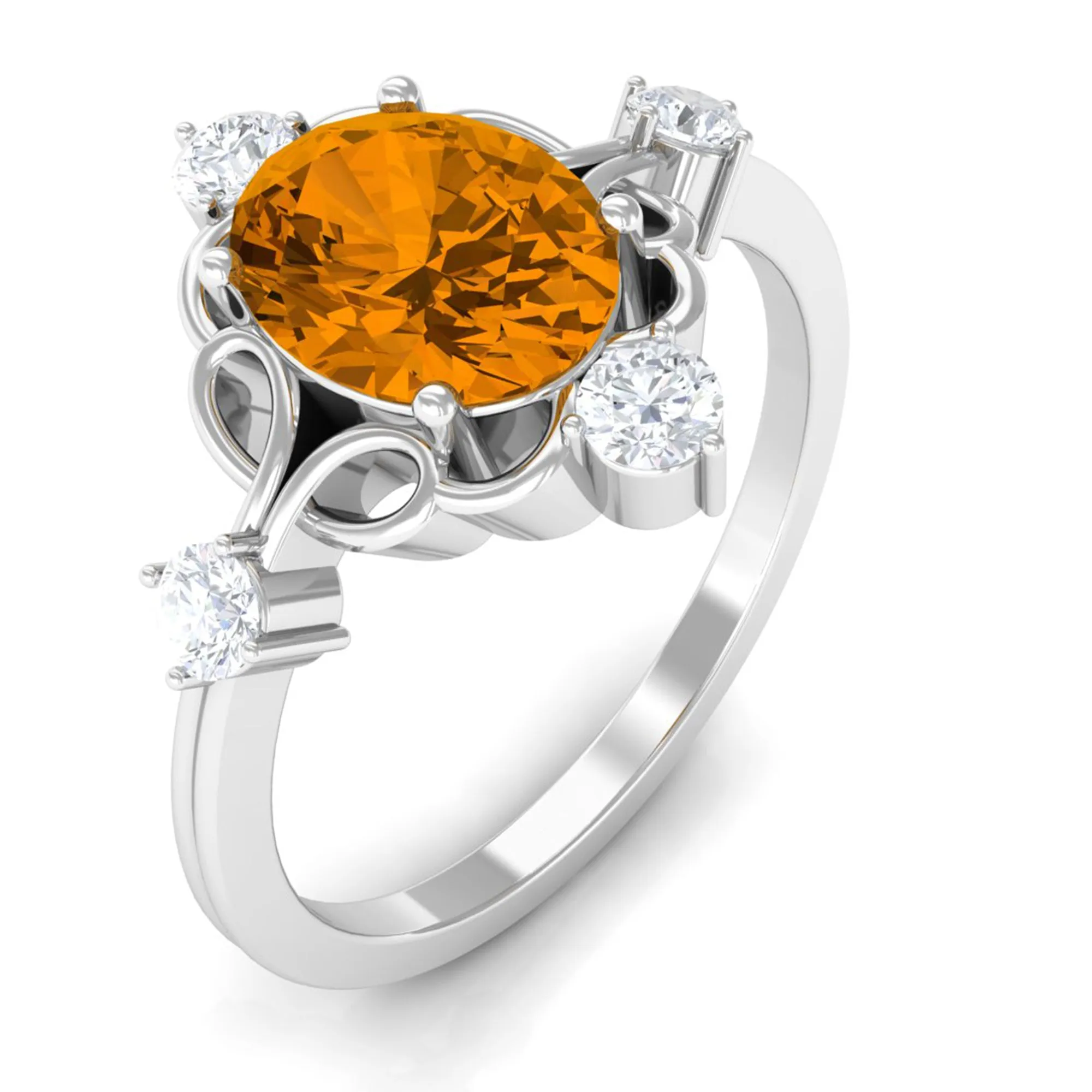 Oval Citrine Cocktail Ring with Diamond