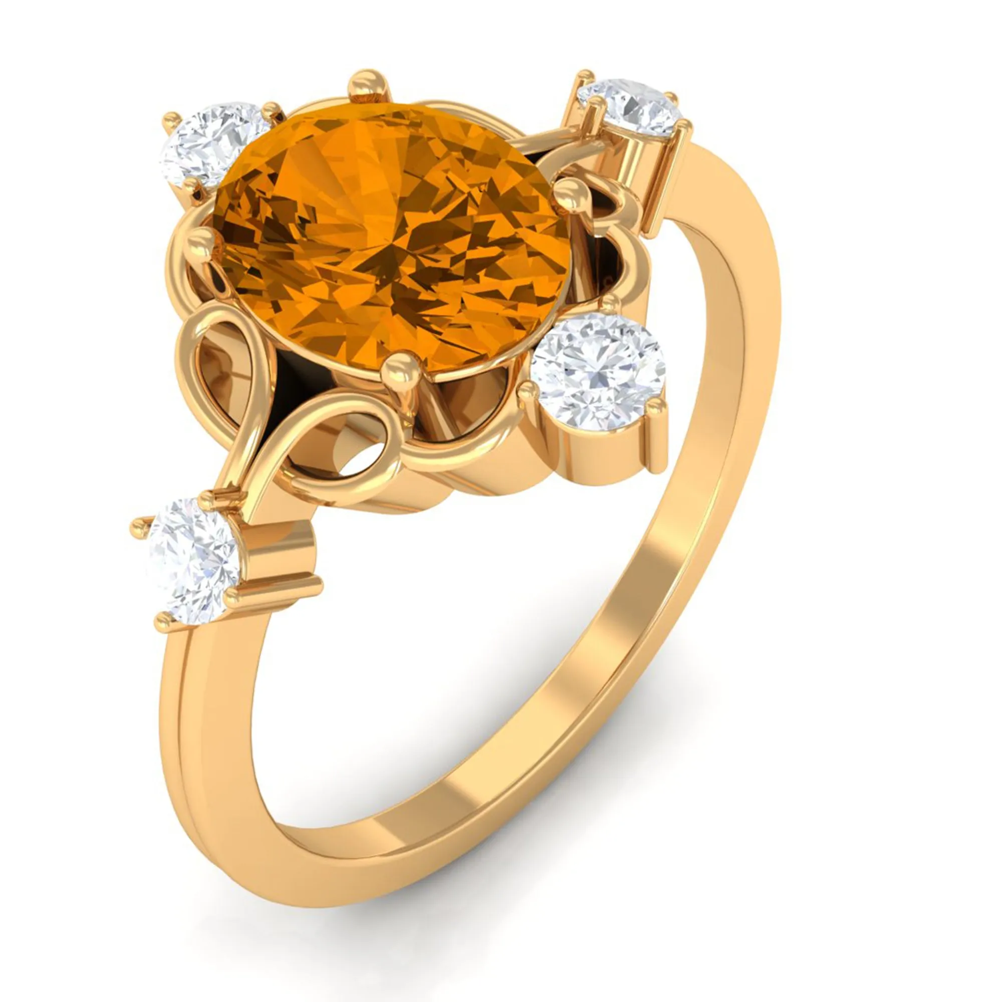 Oval Citrine Cocktail Ring with Diamond