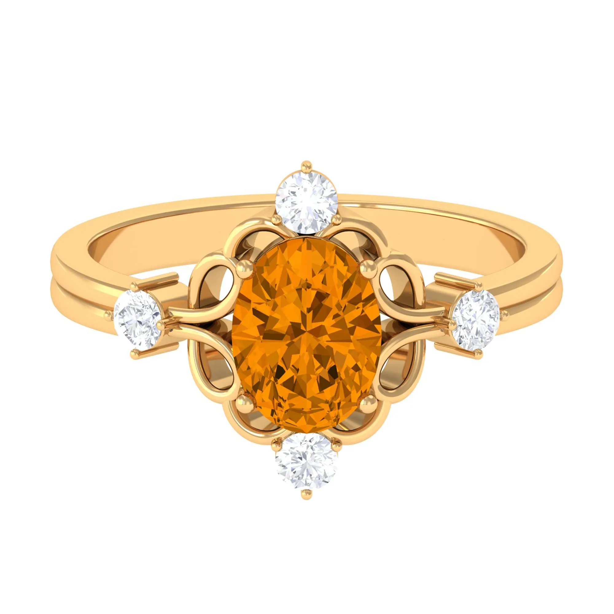 Oval Citrine Cocktail Ring with Diamond