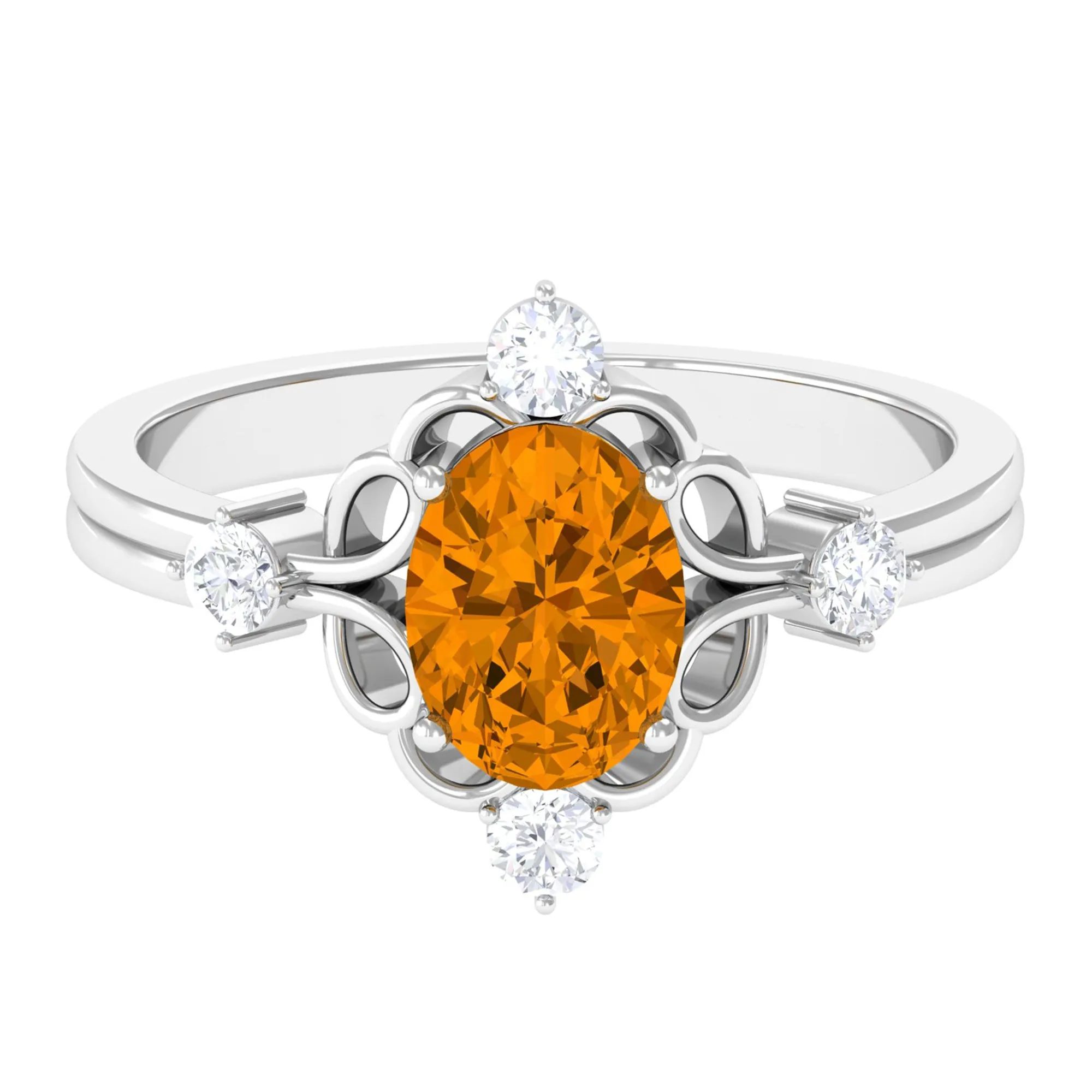 Oval Citrine Cocktail Ring with Diamond