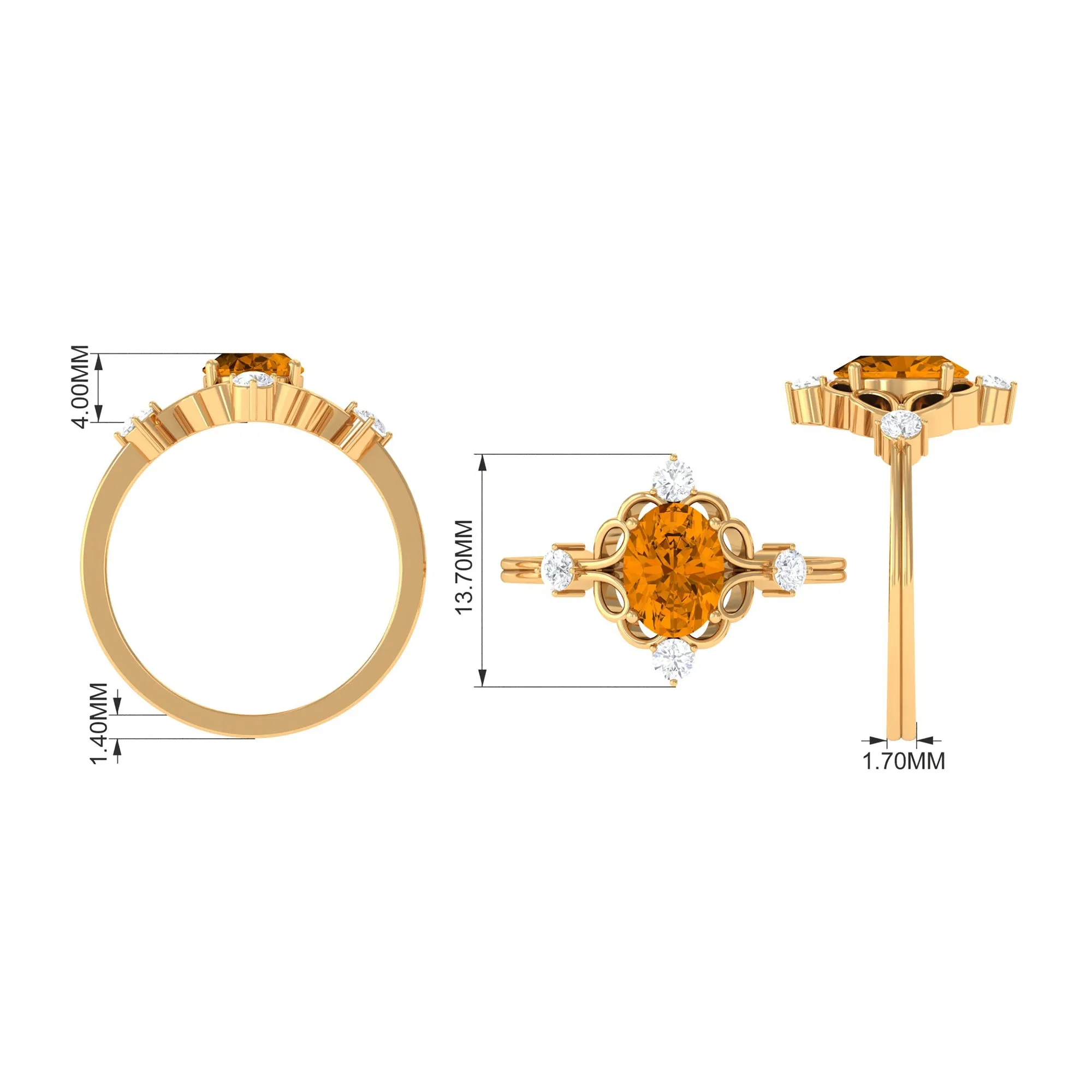 Oval Citrine Cocktail Ring with Diamond