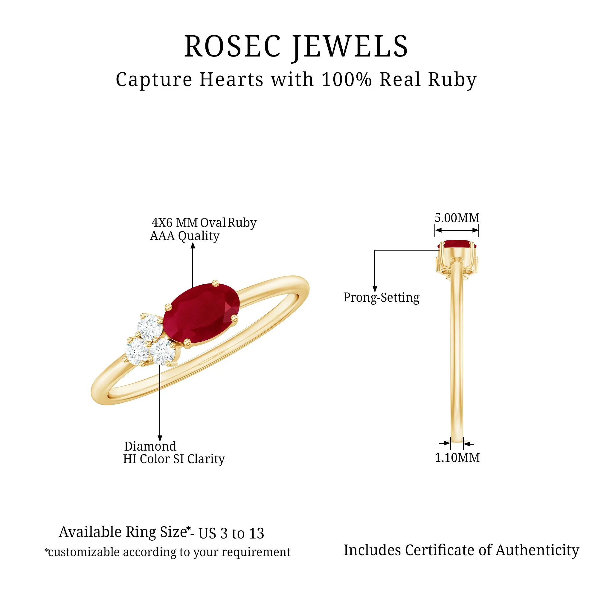 Oval Cut Ruby Promise Ring with Diamond Trio